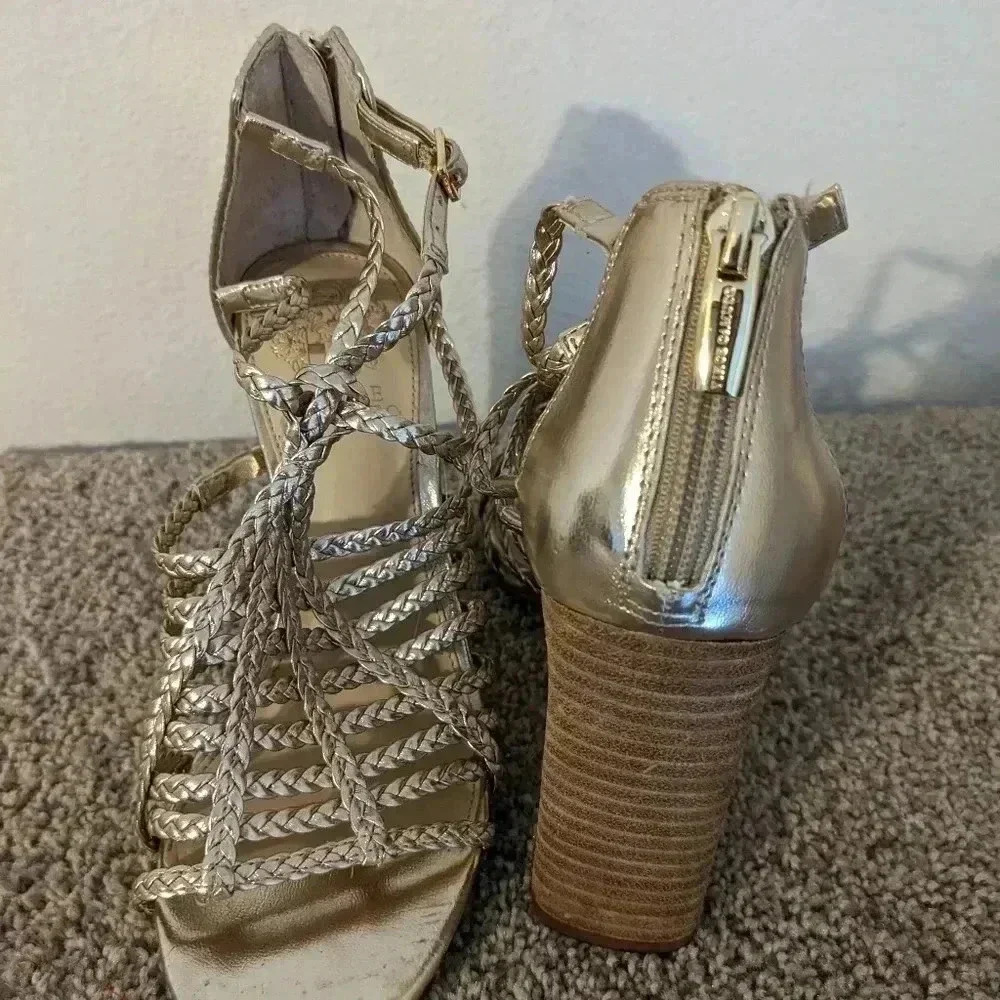 Vince Camuto Gold Braided Strappy Heels Ankle Strap Party Shoes 5.5‎ NEW - Picture 7 of 9
